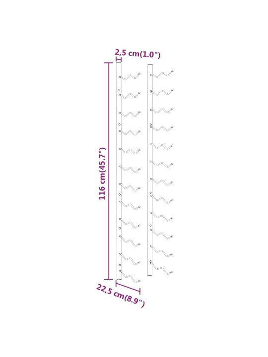 Seinälle kiinnitettävä viinipulloteline 24 pullolle 2 kpl rauta