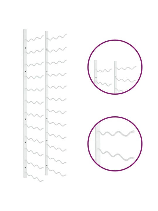 Seinälle kiinnitettävä viinipulloteline 36 pullolle valk. rauta
