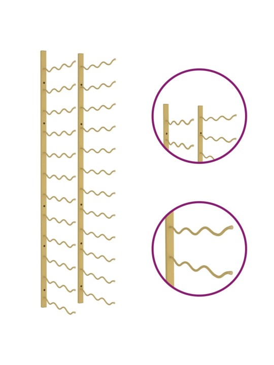 Seinälle kiinnitettävä viinipulloteline 36 pullolle kulta rauta