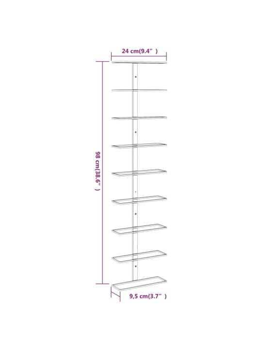 Seinäkiinnitettävä viinipulloteline 9 pullolle valkoinen rauta