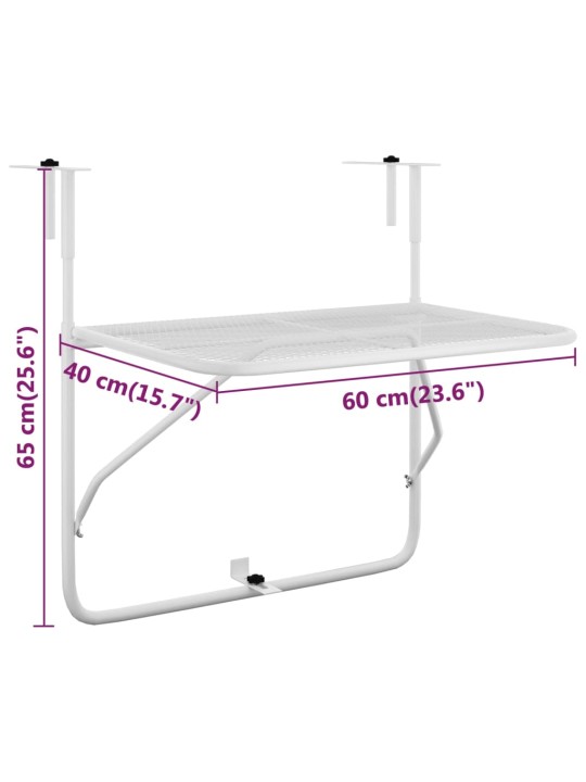 Parvekepöytä valkoinen 60x40 cm teräs