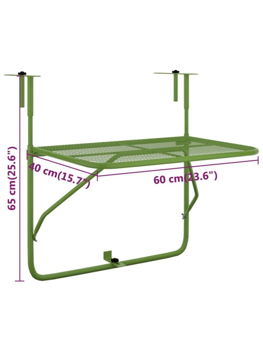 Parvekepöytä vihreä 60x40 cm teräs