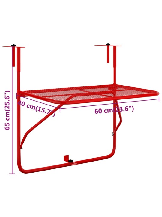 Parvekepöytä punainen 60x40 cm teräs