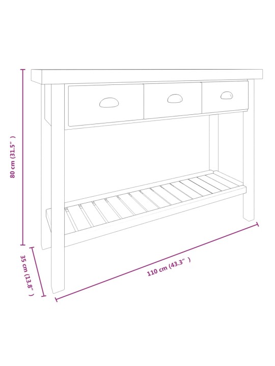 Konsolipöytä 110x35x80 cm täysi kuusi