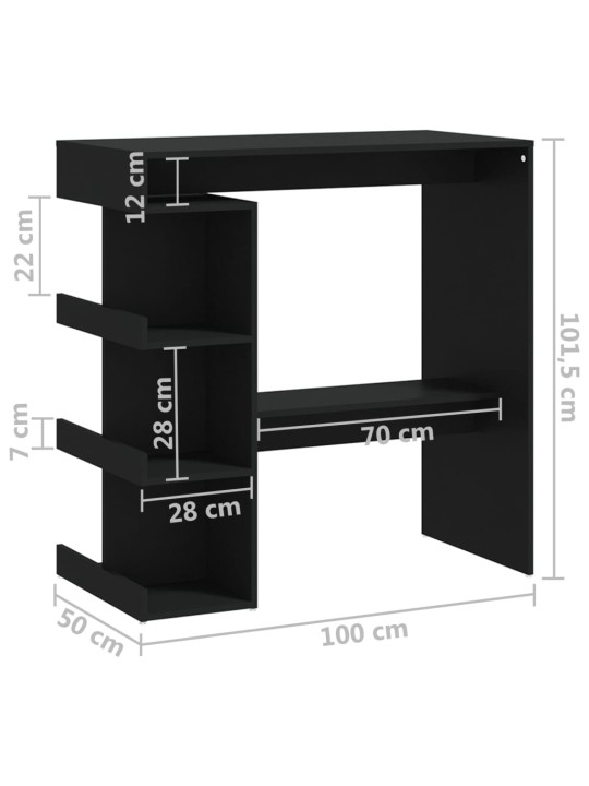 Baaripöytä säilytystelineellä musta 100x50x101,5 cm lastulevy