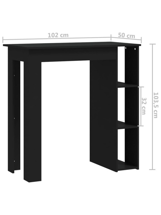 Baaripöytä hyllyllä musta 102x50x103,5 cm tekninen puu