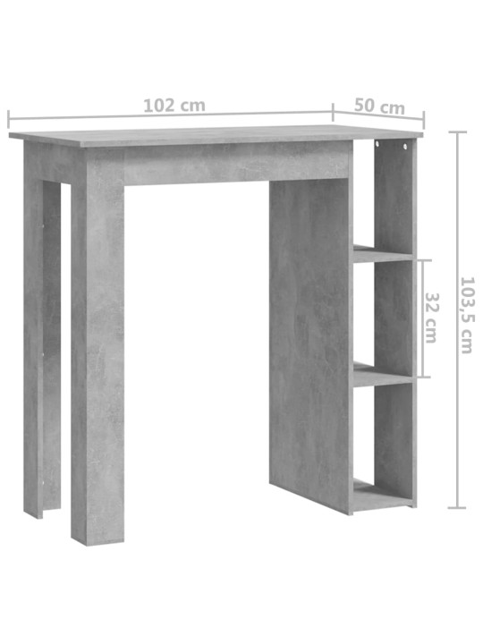 Baaripöytä hyllyllä betoninharmaa 102x50x103,5 cm tekninen puu