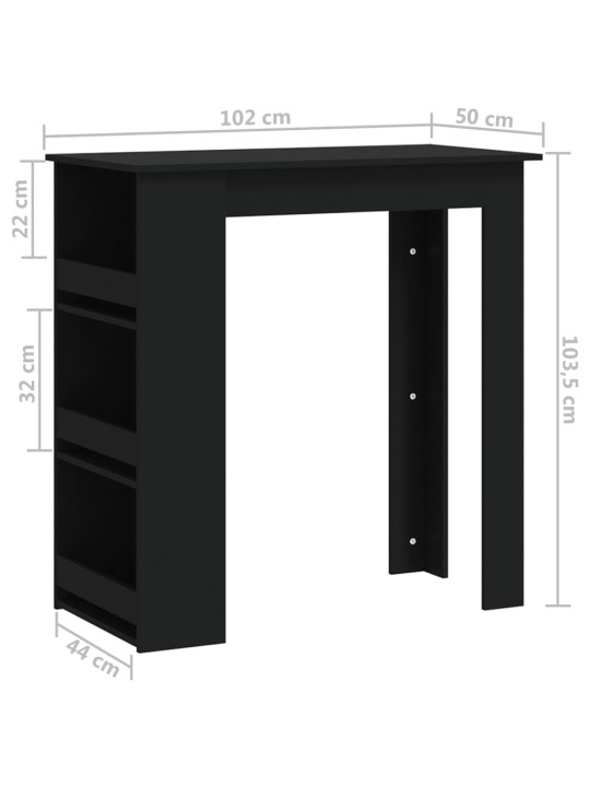 Baaripöytä säilytystelineellä musta 102x50x103,5 cm lastulevy