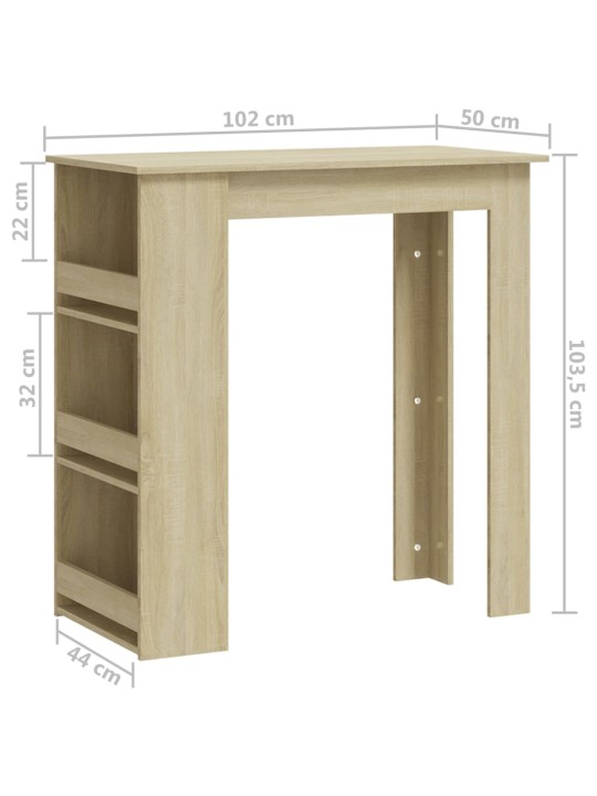 Baaripöytä säilytystelineellä Sonoma-tammi 102x50x103,5 cm levy