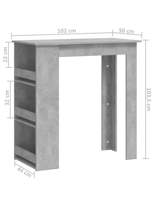 Baaripöytä säilytystelineellä betoninharmaa 102x50x103,5 cm