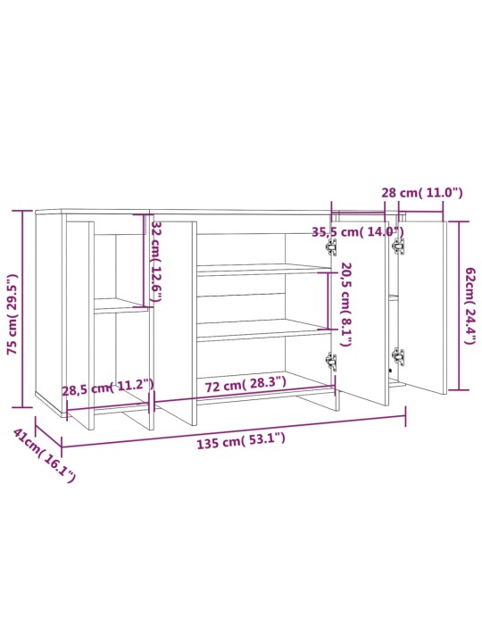 Senkki Sonoma-tammi 135x41x75 cm lastulevy