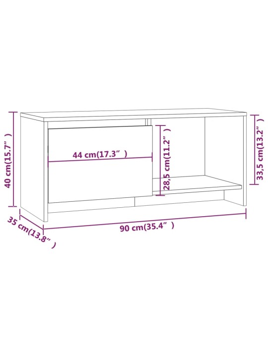 TV-taso betoninharmaa 90x35x40 cm lastulevy