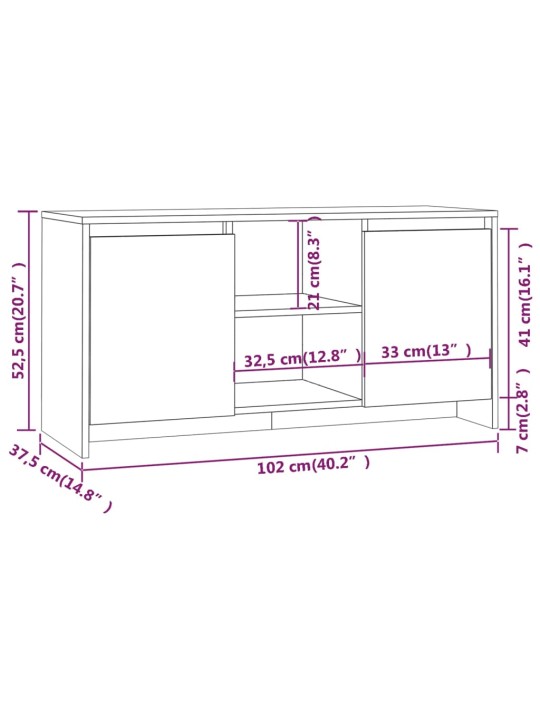 TV-taso valkoinen 102x37,5x52,5 cm lastulevy