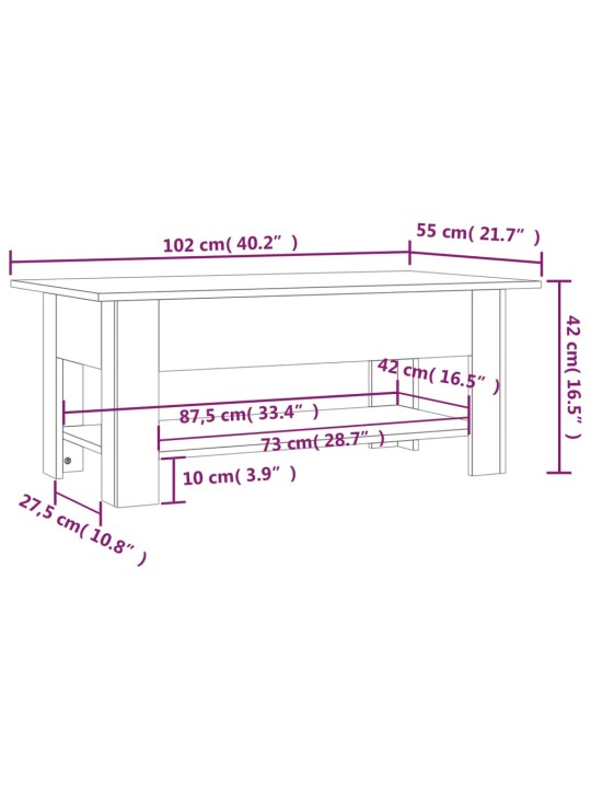 Sohvapöytä musta 102x55x42 cm lastulevy