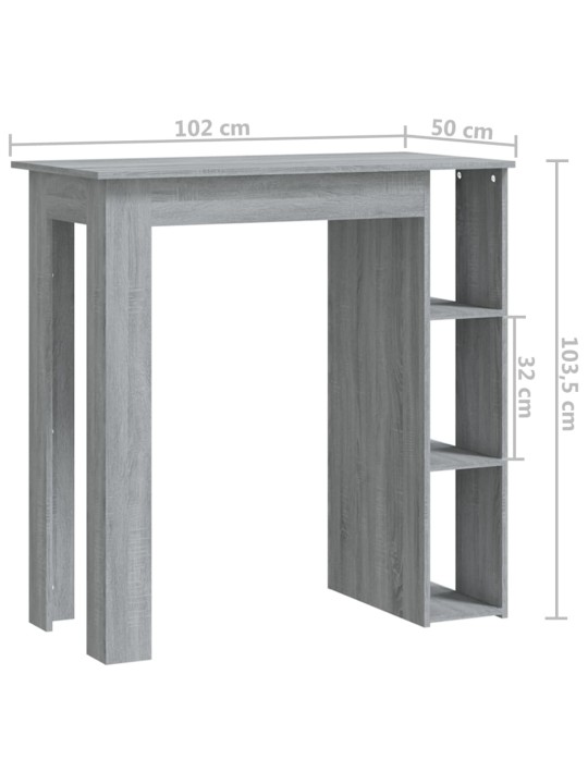 Baaripöytä hyllyllä harmaa Sonoma 102x50x103,5 cm lastulevy