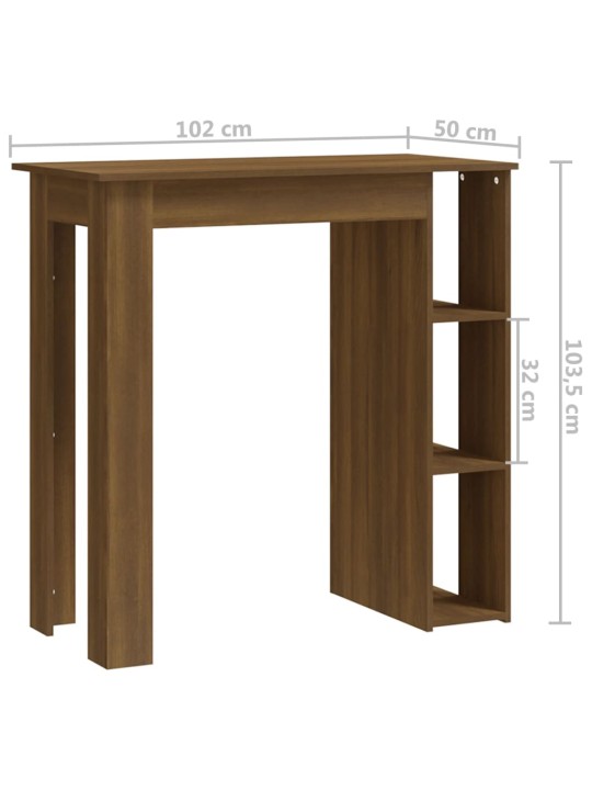 Baaripöytä hyllyllä ruskea tammi 102x50x103,5 cm tekninen puu