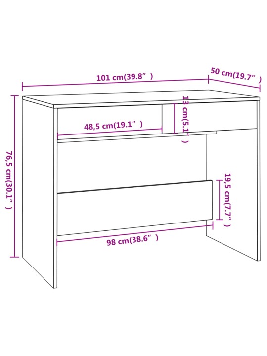 Työpöytä harmaa Sonoma-tammi 101x50x76,5 cm lastulevy