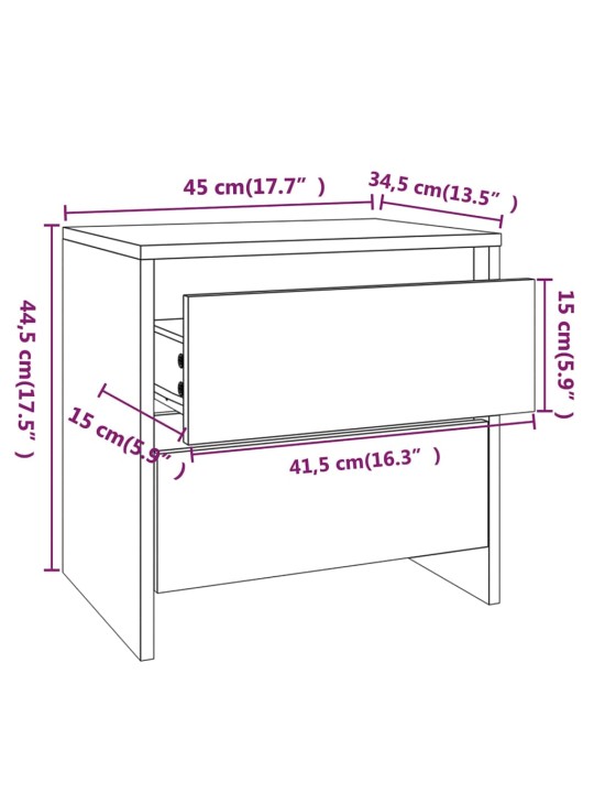 Yöpöydät 2 kpl harmaa sonoma 45x34,5x44,5 cm lastulevy