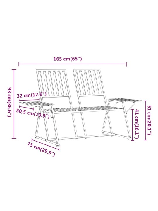 2-istuttava Puutarhapenkki 165 cm musta teräs