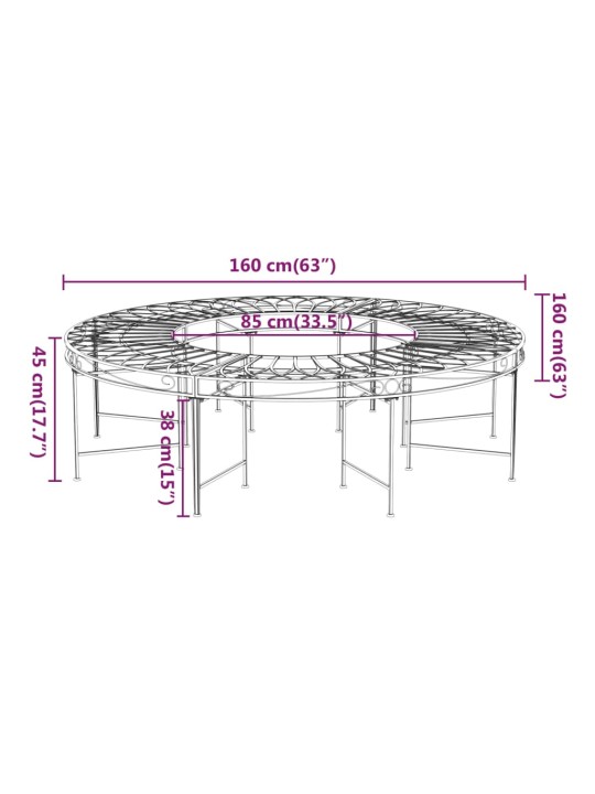 Puunympäryspenkki Ø 160 cm musta teräs