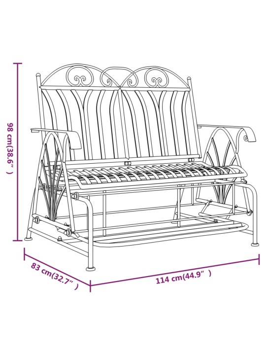 2-istuttava Liukujalkapenkki 114 cm musta teräs