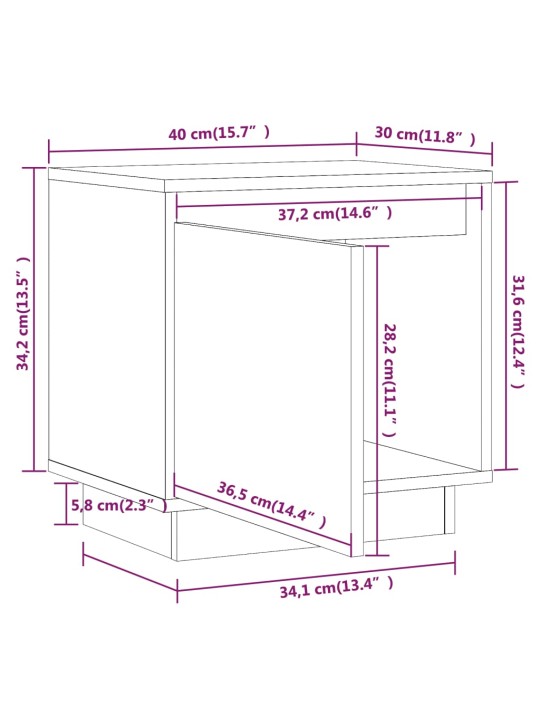 Yöpöydät 2 kpl harmaa 40x30x40 cm täysi mänty