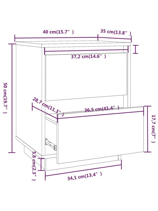 Yöpöydät 2 kpl musta 40x35x50 cm täysi mänty