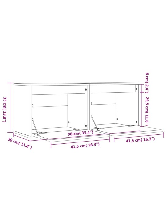 Seinäkaapit 2 kpl harmaa 45x30x35 cm täysi mänty