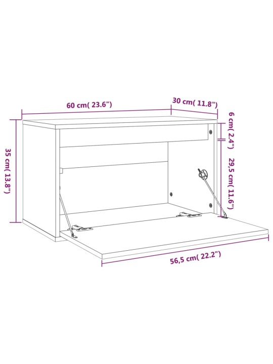 Seinäkaappi musta 60x30x35 cm täysi mänty