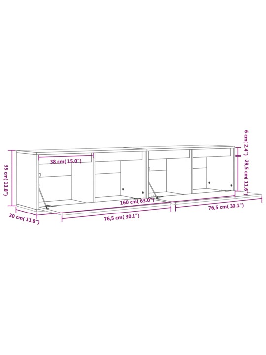 Seinäkaapit 2 kpl valkoinen 80x30x35 cm täysi mänty