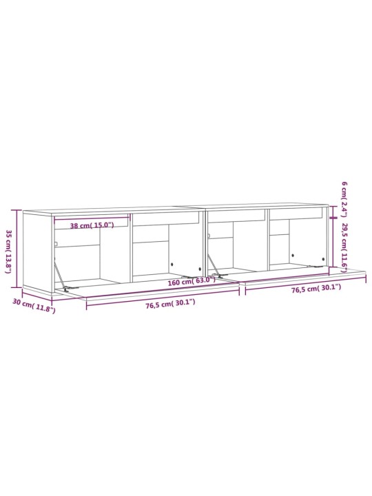 Seinäkaapit 2 kpl musta 80x30x35 cm täysi mänty