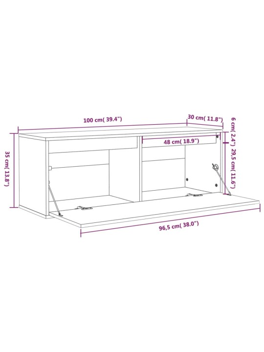 Seinäkaappi harmaa 100x30x35 cm täysi mänty