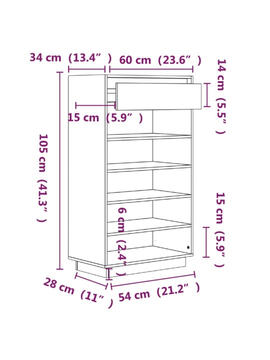 Kenkäkaappi musta 60x34x105 cm täysi mänty