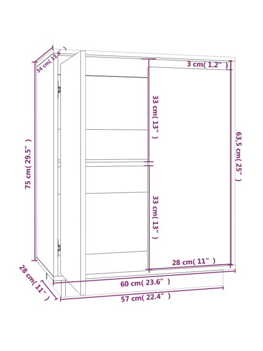 Senkki musta 60x34x75 cm täysi mänty