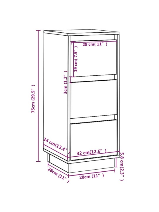 Senkit 2 kpl musta 32x34x75 cm täysi mänty