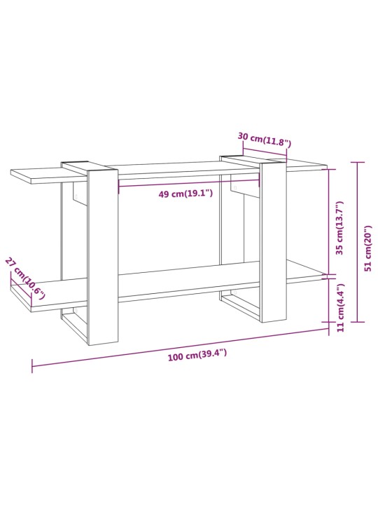 Kirjahylly betoninharmaa 100x30x51 cm tekninen puu