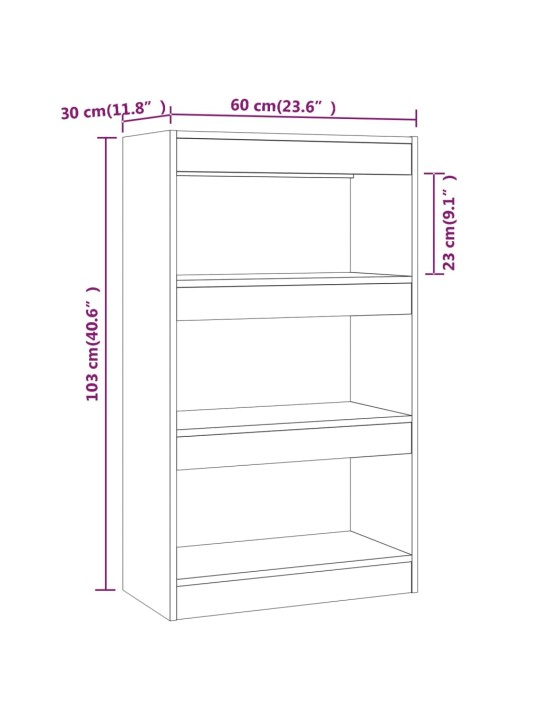 Kirjahylly/tilanjakaja musta 60x30x103 cm lastulevy