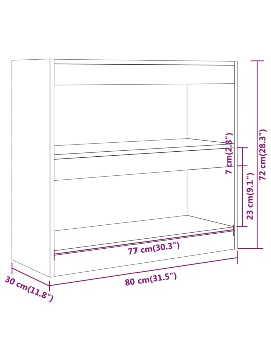 Kirjahylly/tilanjakaja musta 80x30x72 cm lastulevy