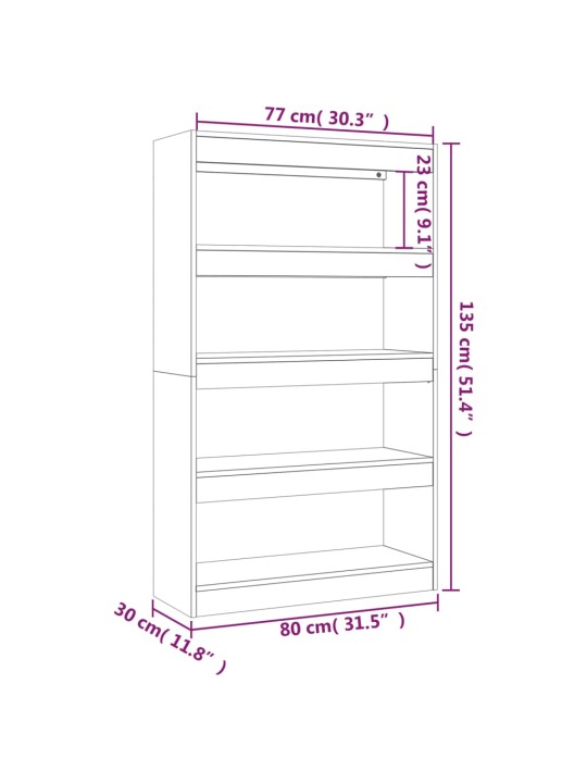 Kirjahylly/tilanjakaja musta 80x30x135 cm lastulevy