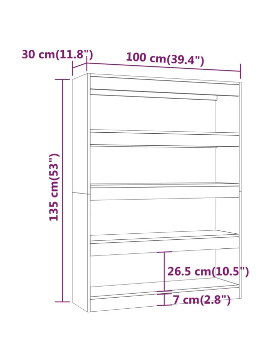 Kirjahylly/tilanjakaja musta 100x30x135 cm lastulevy