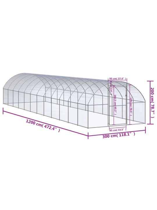 Kanojen ulkohäkki 3x12x2 m galvanoitu teräs