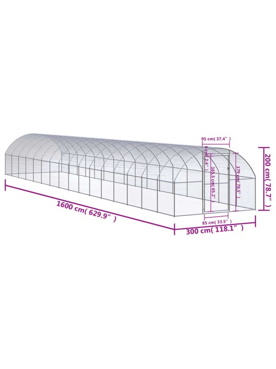 Kanojen ulkohäkki 3x16x2 m galvanoitu teräs