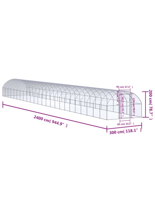 Kanojen ulkohäkki 3x24x2 m galvanoitu teräs