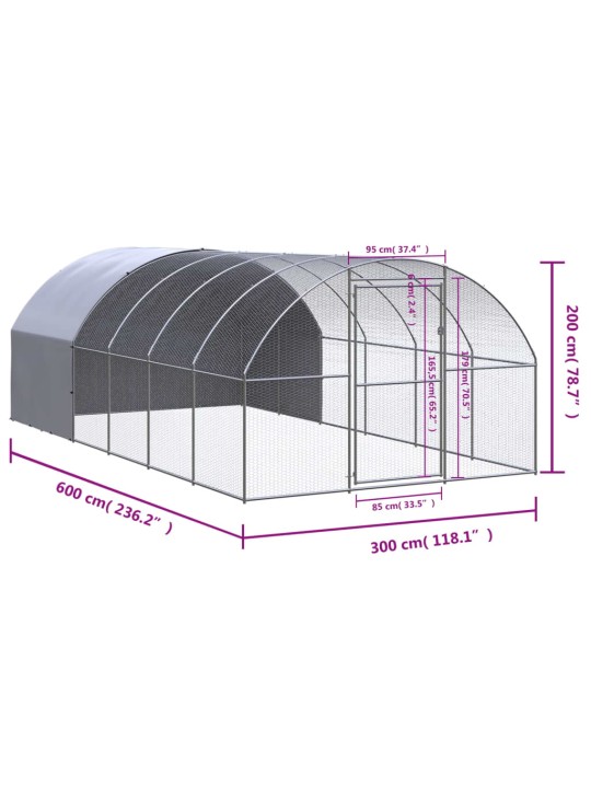 Kanojen ulkohäkki 3x6x2 m galvanoitu teräs