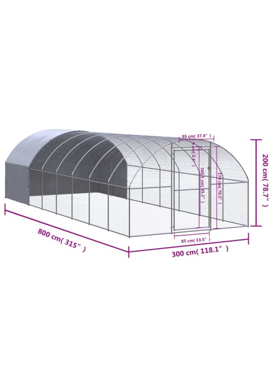 Kanojen ulkohäkki 3x8x2 m galvanoitu teräs