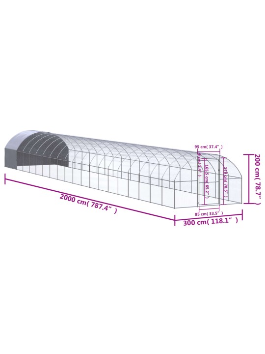 Kanojen ulkohäkki 3x20x2 m galvanoitu teräs