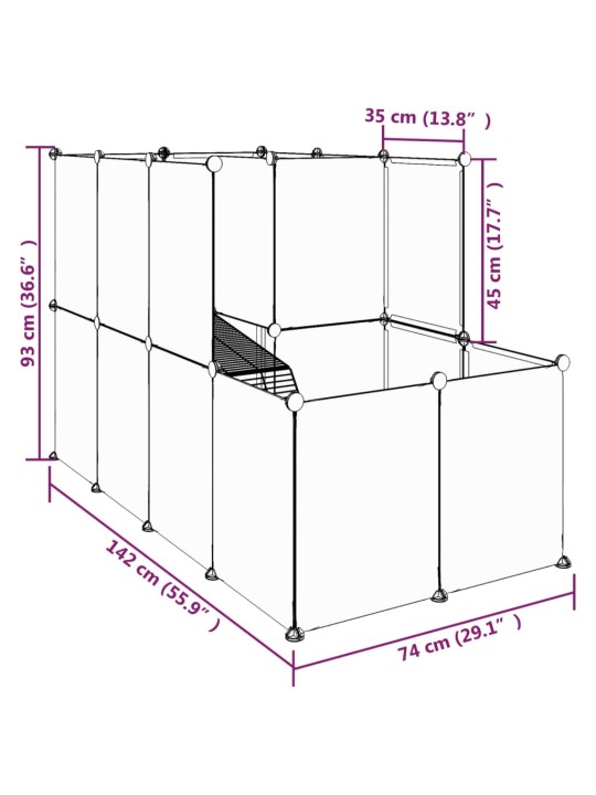 Pieneläinhäkki musta 142x74x93 cm PP ja teräs