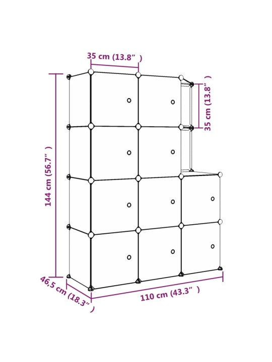 Säilytyskaappi lapsille 10 kuutiolla musta PP