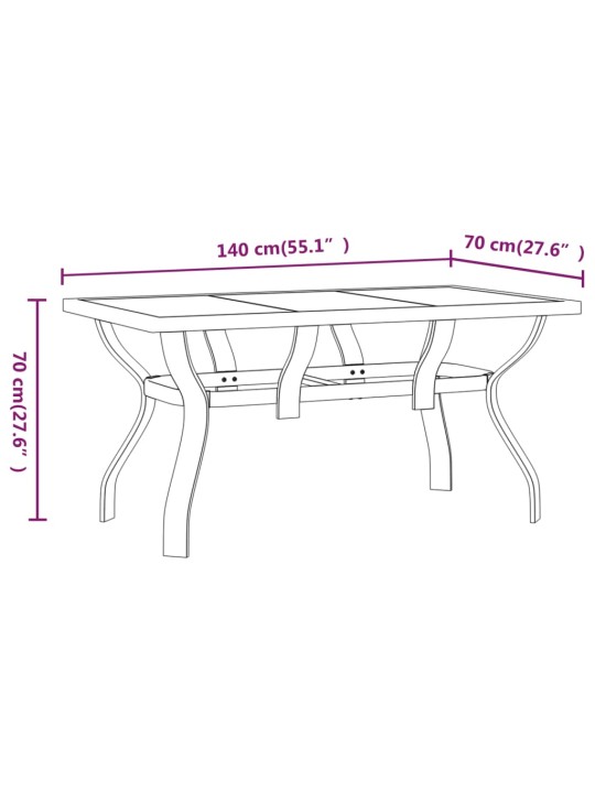 Puutarhapöytä musta 140x70x70 cm teräs ja lasi