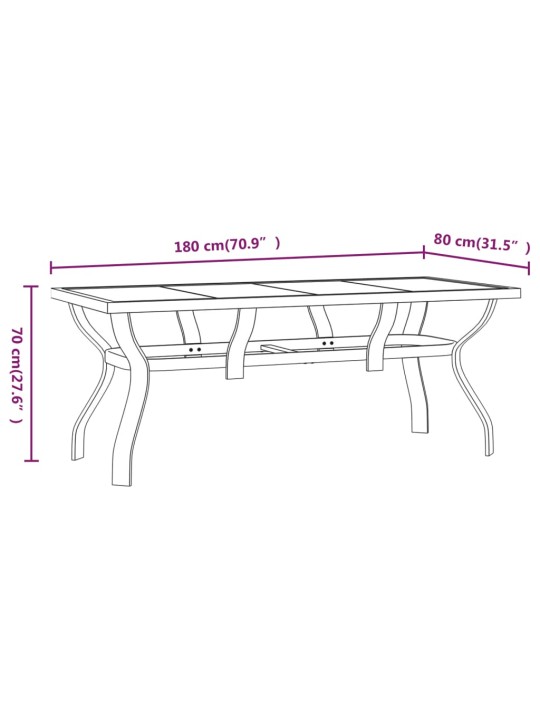 Puutarhapöytä harmaa ja musta 180x80x70 cm teräs ja lasi